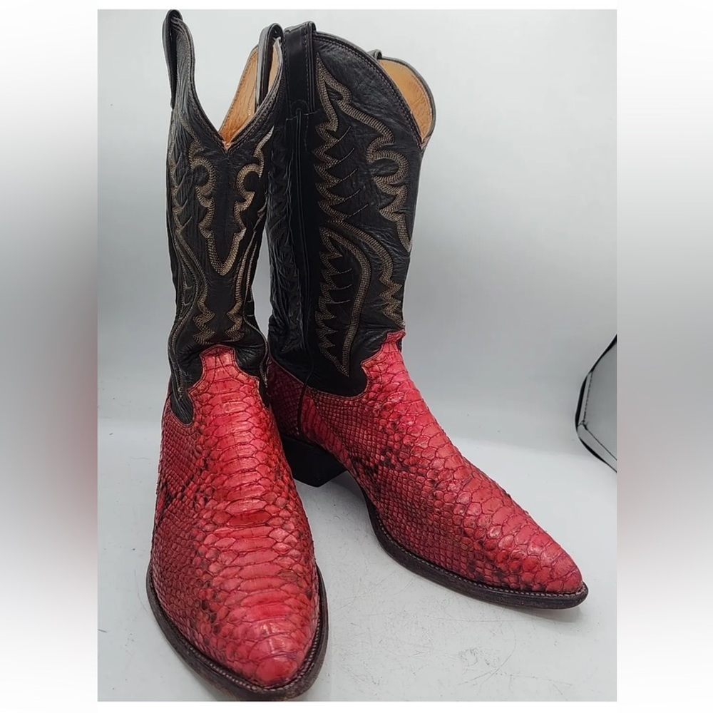 Justin Brown & Red Snakeskin boots 11 1/2D